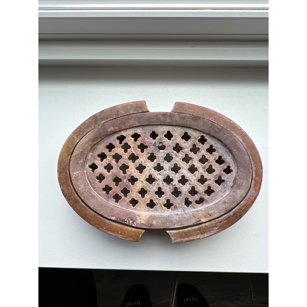 Natural SOAPSTONE 2pc. Oval Lattice Insert SOAP DISH No Two Are Alike